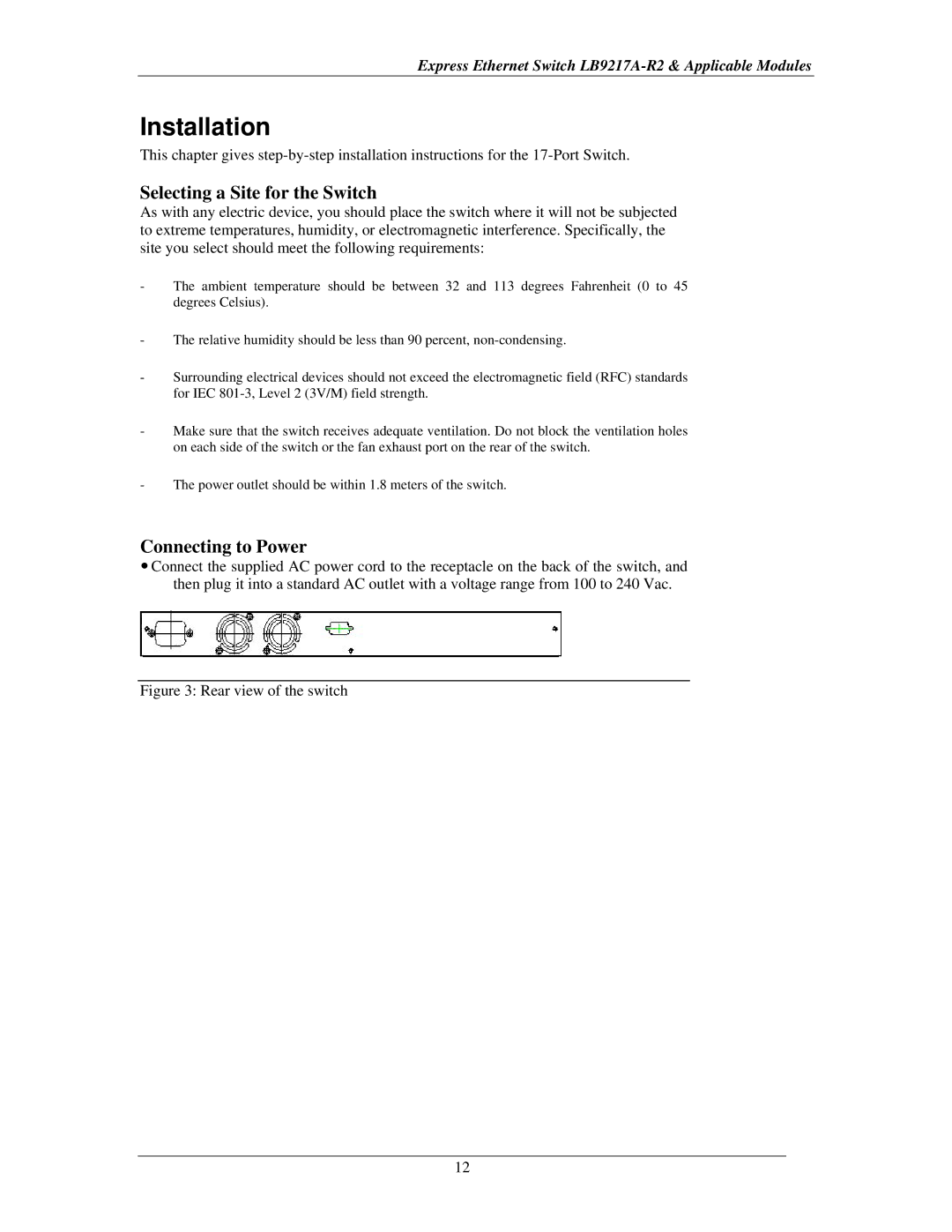 Black Box LB9219A, LB9215A, LB9214A, LB9216A, LB9218A manual Installation, Selecting a Site for the Switch, Connecting to Power 