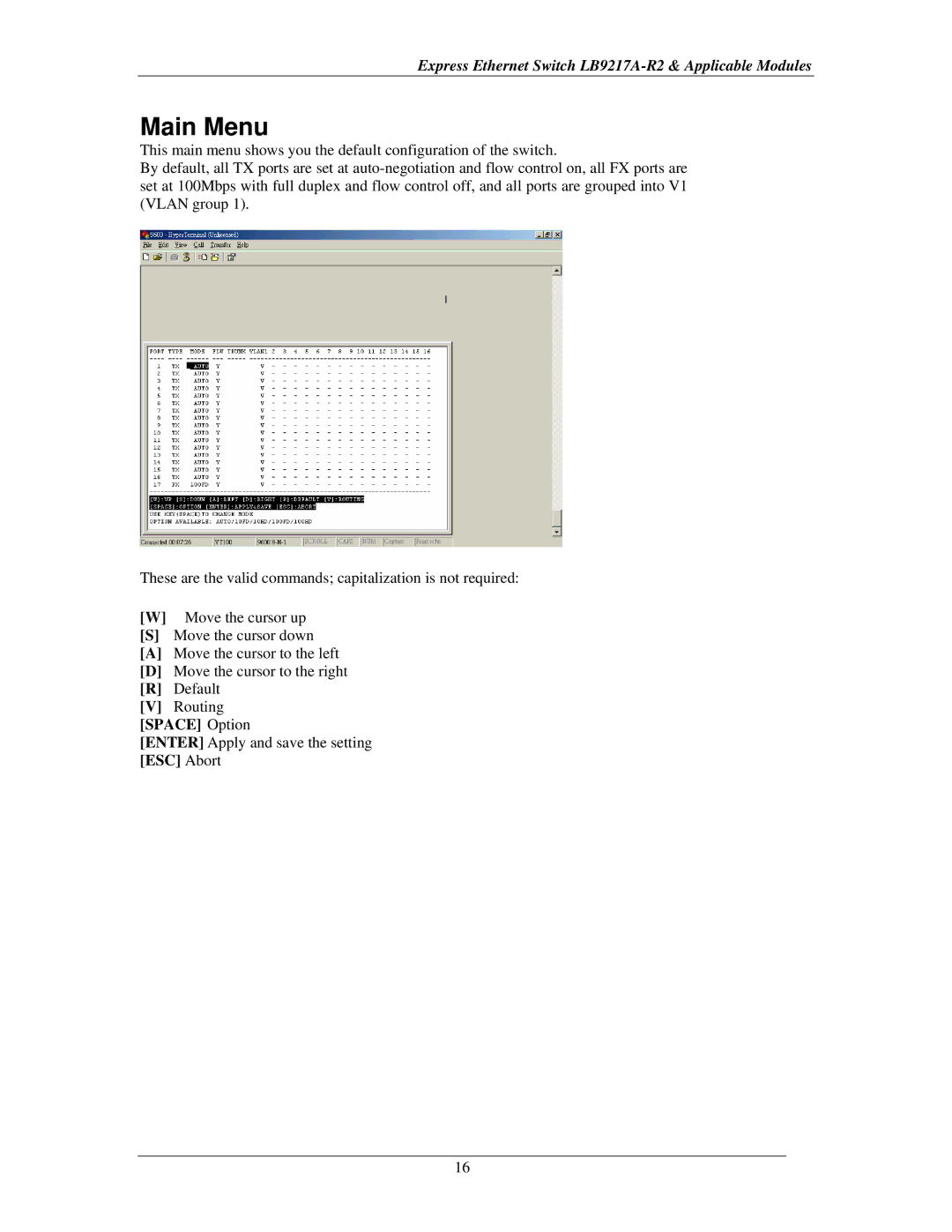 Black Box LB9218A, LB9219A, LB9215A, LB9214A, LB9216A, express ethernet switch manual Main Menu 