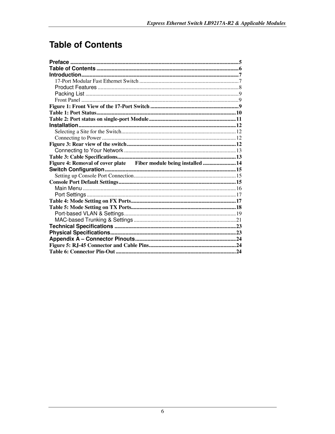 Black Box LB9219A, LB9215A, LB9214A, LB9216A, LB9218A, express ethernet switch manual Table of Contents 