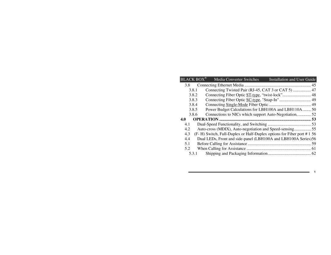 Black Box LBH100A, AE-P, LBH100A, AE-H, LBH110A, AE-P, LBH110A, AE-H manual Operation 