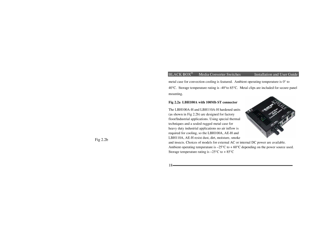 Black Box LBH100A, AE-H, LBH110A, AE-P, LBH110A, AE-H, LBH100A, AE-P manual 2a LBH100A with 100Mb ST connector 