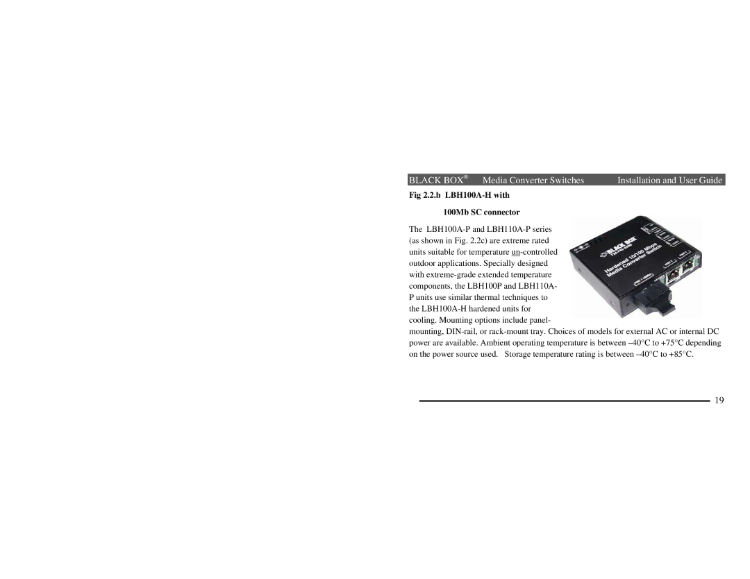 Black Box LBH110A, AE-P, LBH100A, AE-H, LBH110A, AE-H, LBH100A, AE-P manual B LBH100A-H with 100Mb SC connector 