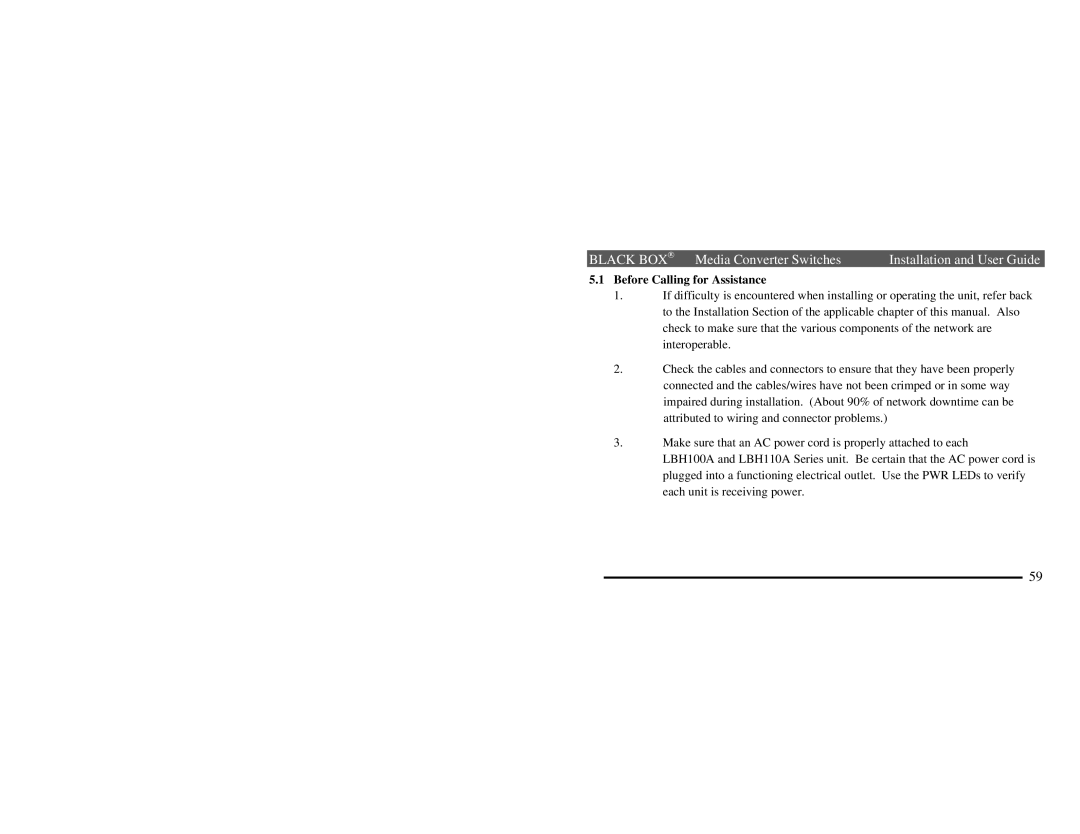 Black Box LBH100A, AE-P, LBH100A, AE-H, LBH110A, AE-P, LBH110A, AE-H manual Before Calling for Assistance 
