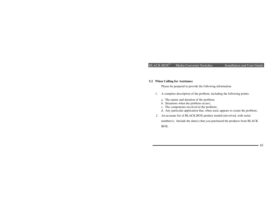 Black Box LBH110A, AE-P, LBH100A, AE-H, LBH110A, AE-H, LBH100A, AE-P manual When Calling for Assistance 