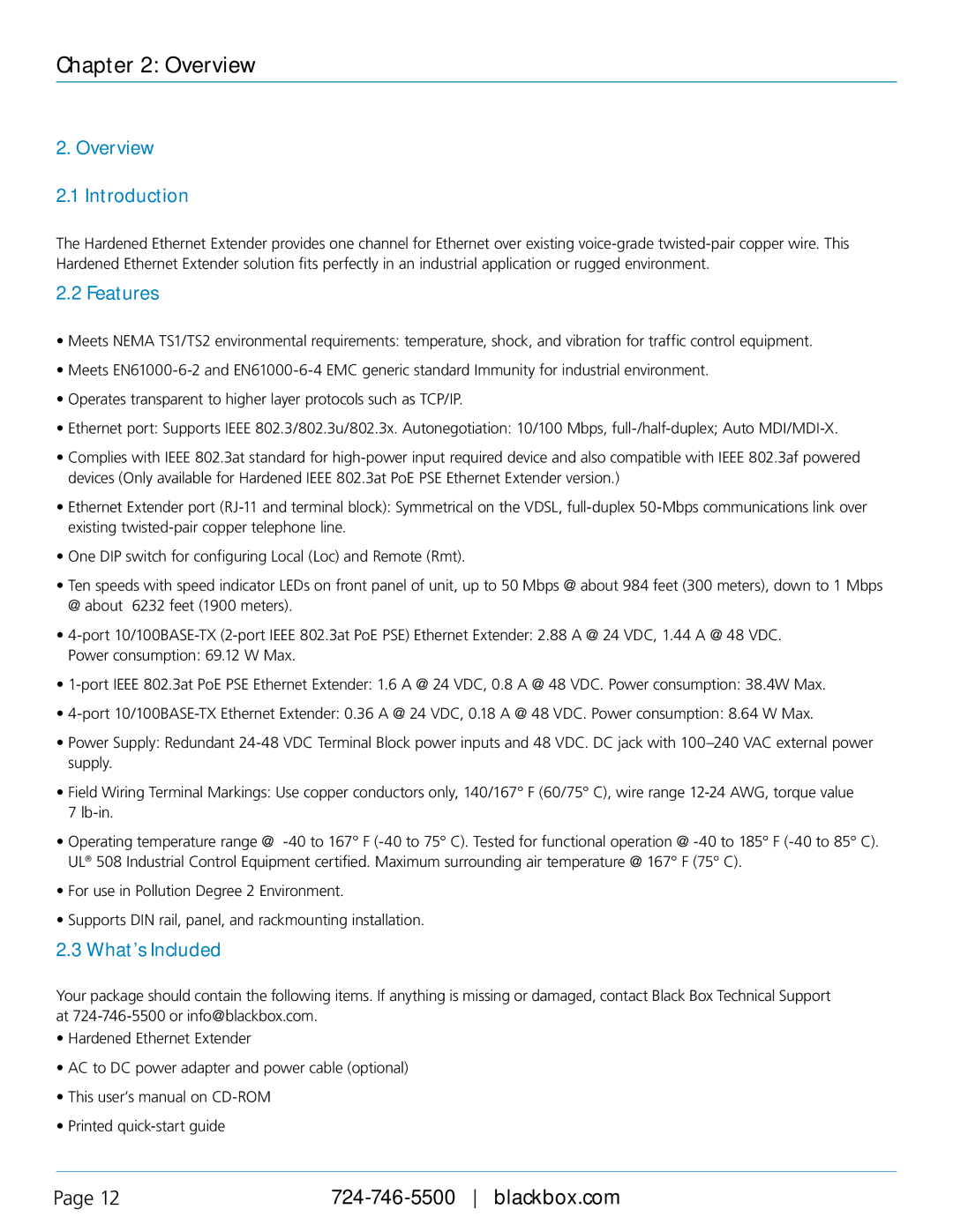 Black Box LBPS301A, LBPS304A, LB304A, Hardened Ethernet Extender Overview Introduction, Features, What’s Included 