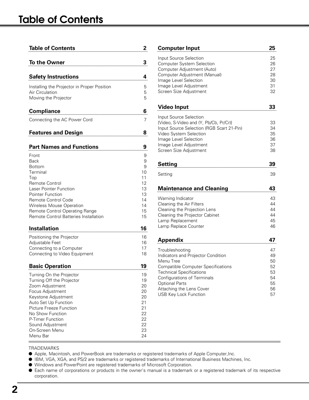 Black Box LC-XE10 instruction manual Table of Contents 