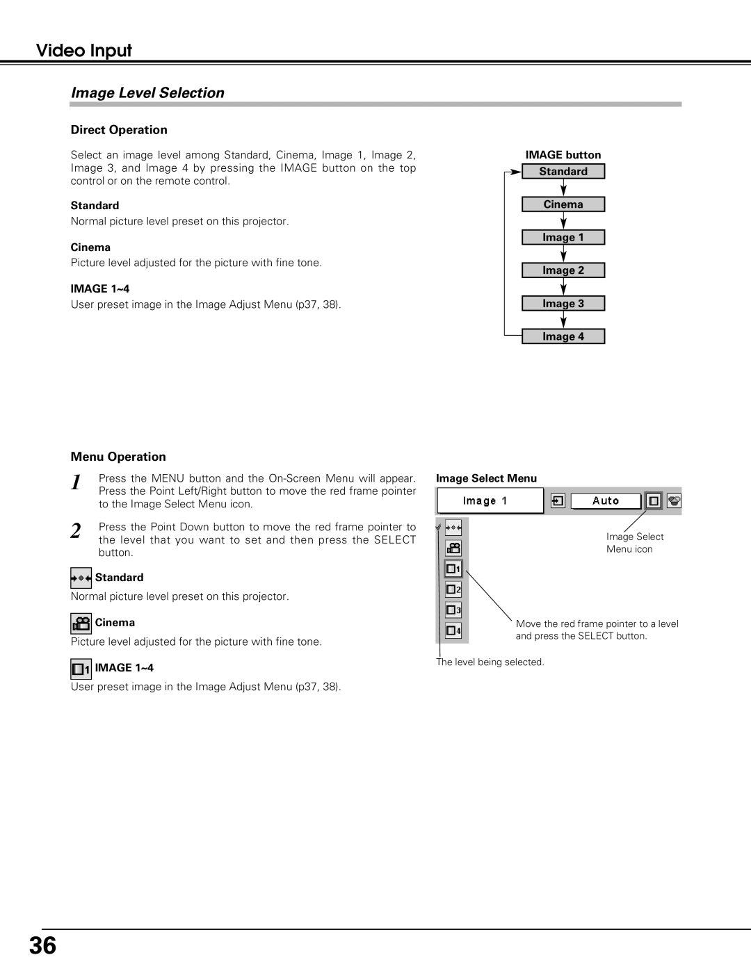 Black Box LC-XE10 instruction manual Image button Standard Cinema 