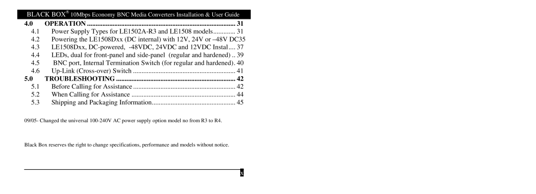 Black Box LE1502A-R3, LE1508AE, LE1502AE-R4, 10 mbps economy media converters manual Operation 