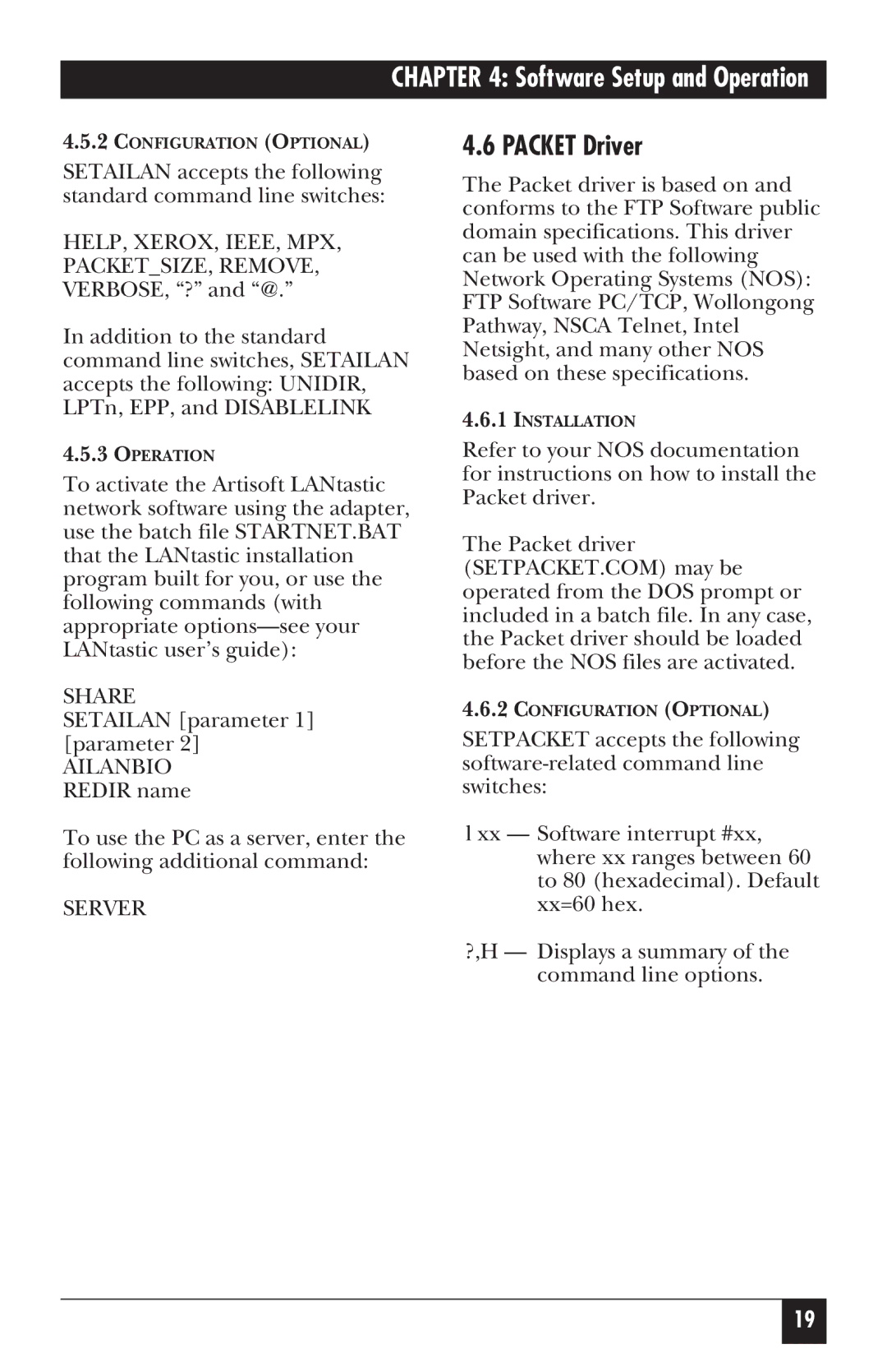 Black Box LE071A, LE172, LE075A-R2, LE073AE-R2, LE074AE-R2, LE072A, LE076A Packet Driver, Help, Xerox, Ieee, Mpx, Share, Server 