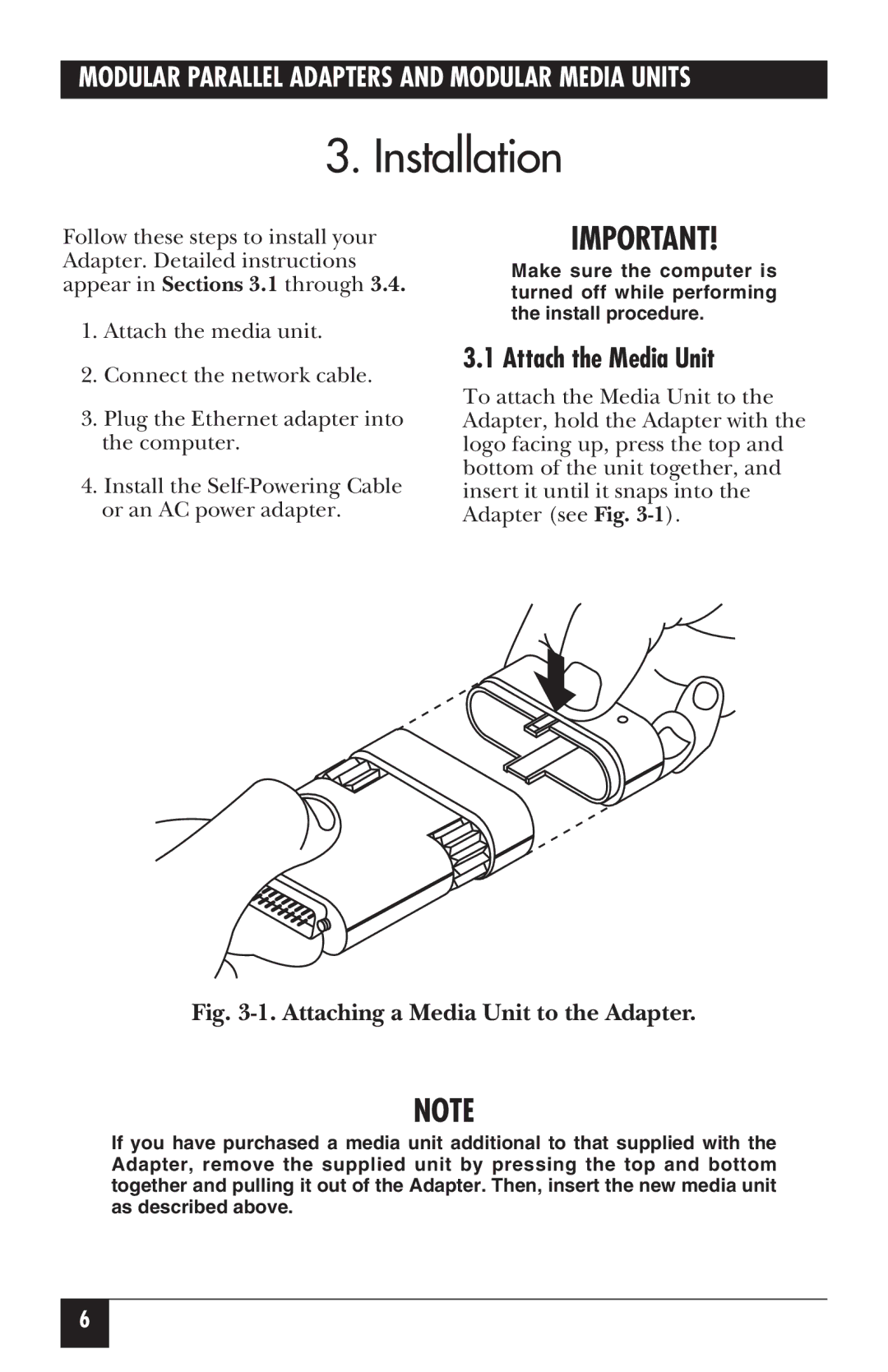 Black Box LE076A, LE172, LE075A-R2, LE073AE-R2, LE074AE-R2, LE072A, LE075AE-R2, LE074A-R2 Installation, Attach the Media Unit 