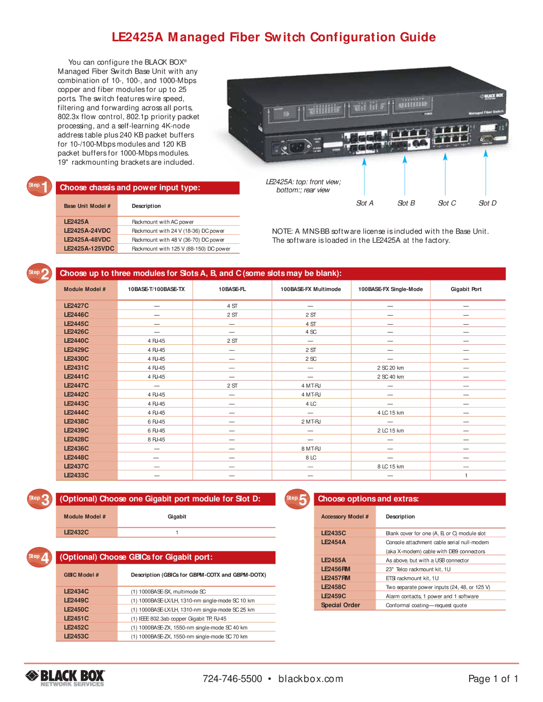 Black Box manual LE2425A Managed Fiber Switch Configuration Guide, Choose chassis and power input type 