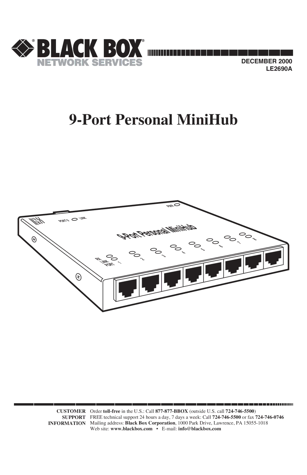 Black Box LE2690A manual Port Personal MiniHub 