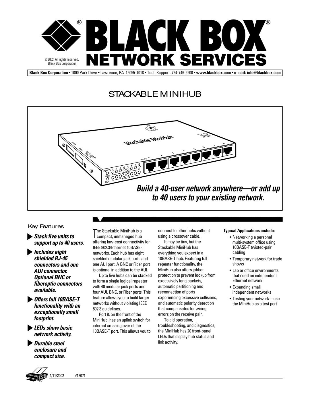 Black Box LE2801A-BNC, LE2801A-FO manual Temporary network for trade shows, #13071 