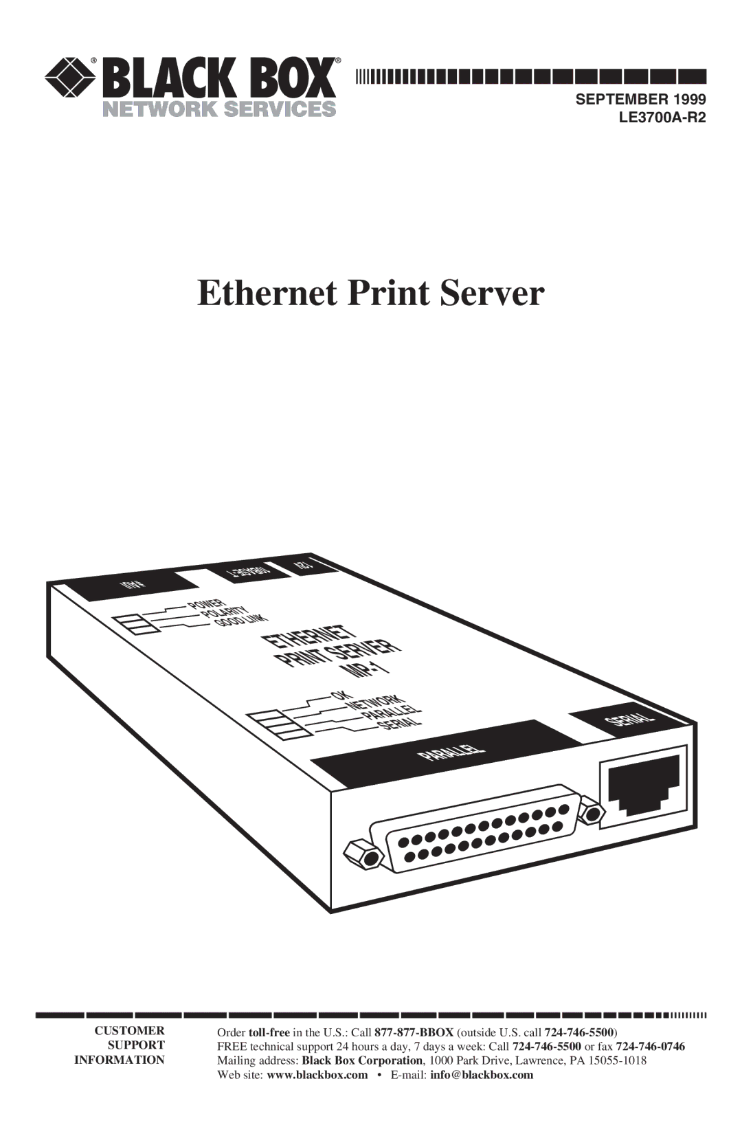 Black Box LE3700A-R2 manual Ethernet Print Server 