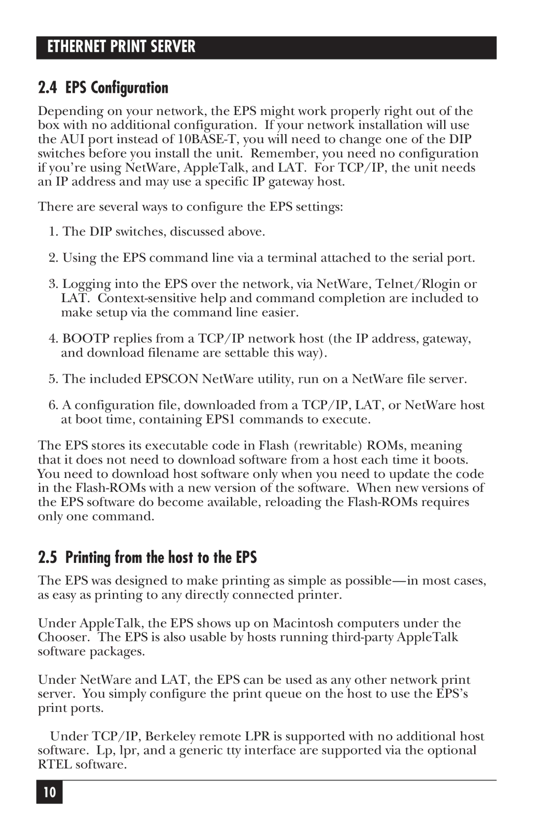 Black Box LE3700A-R2 manual EPS Configuration, Printing from the host to the EPS 