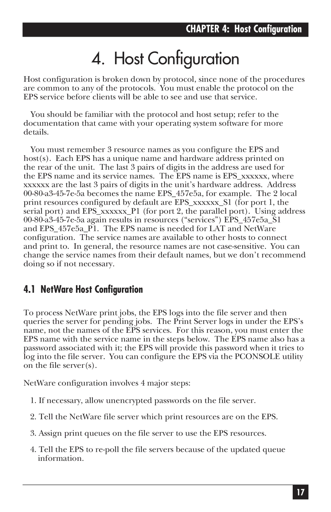 Black Box LE3700A-R2 manual NetWare Host Configuration 