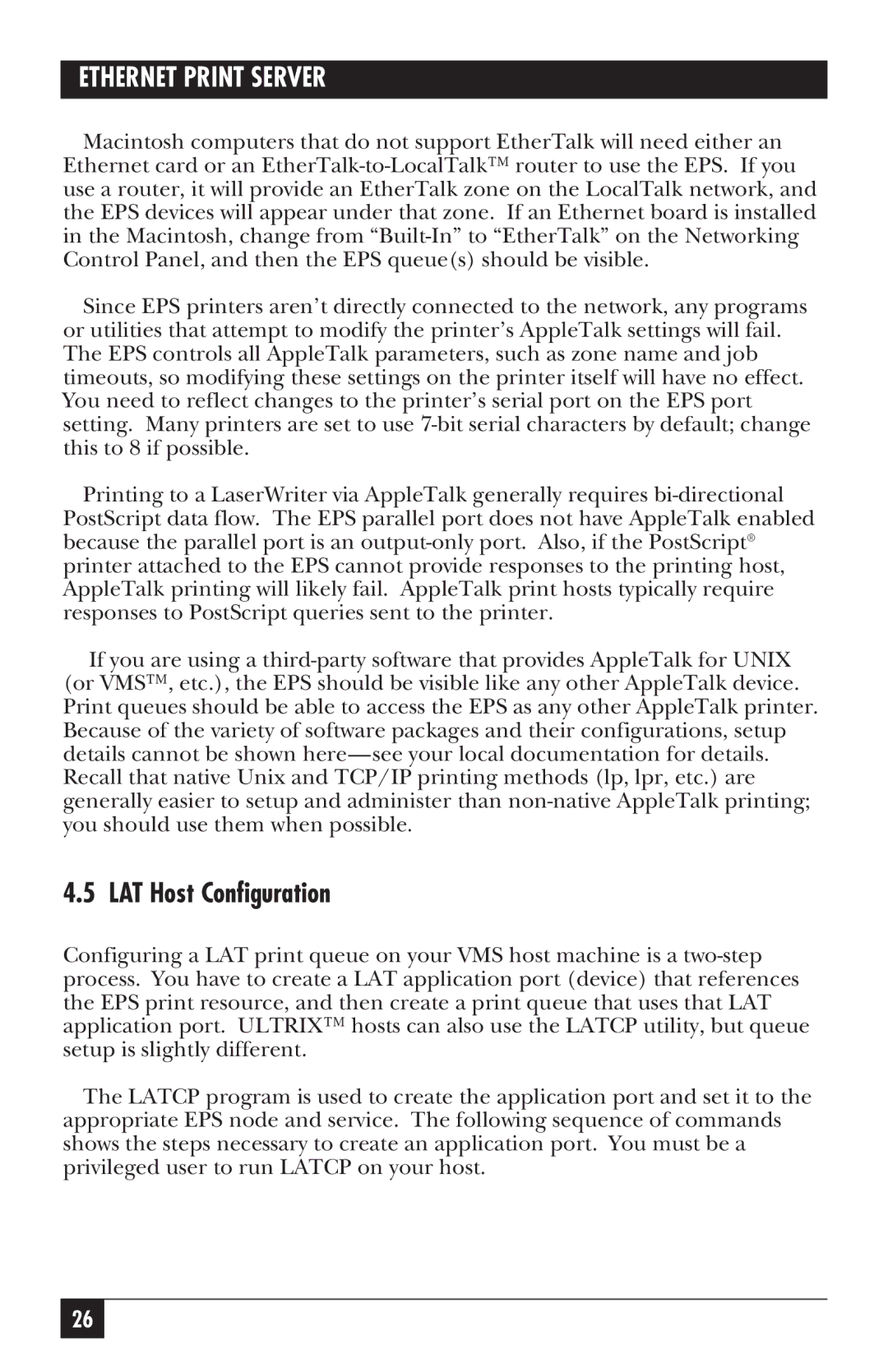 Black Box LE3700A-R2 manual LAT Host Configuration 