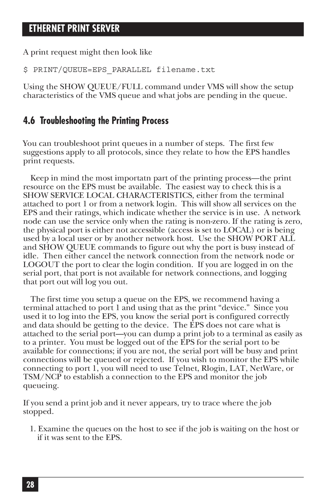 Black Box LE3700A-R2 manual Troubleshooting the Printing Process 