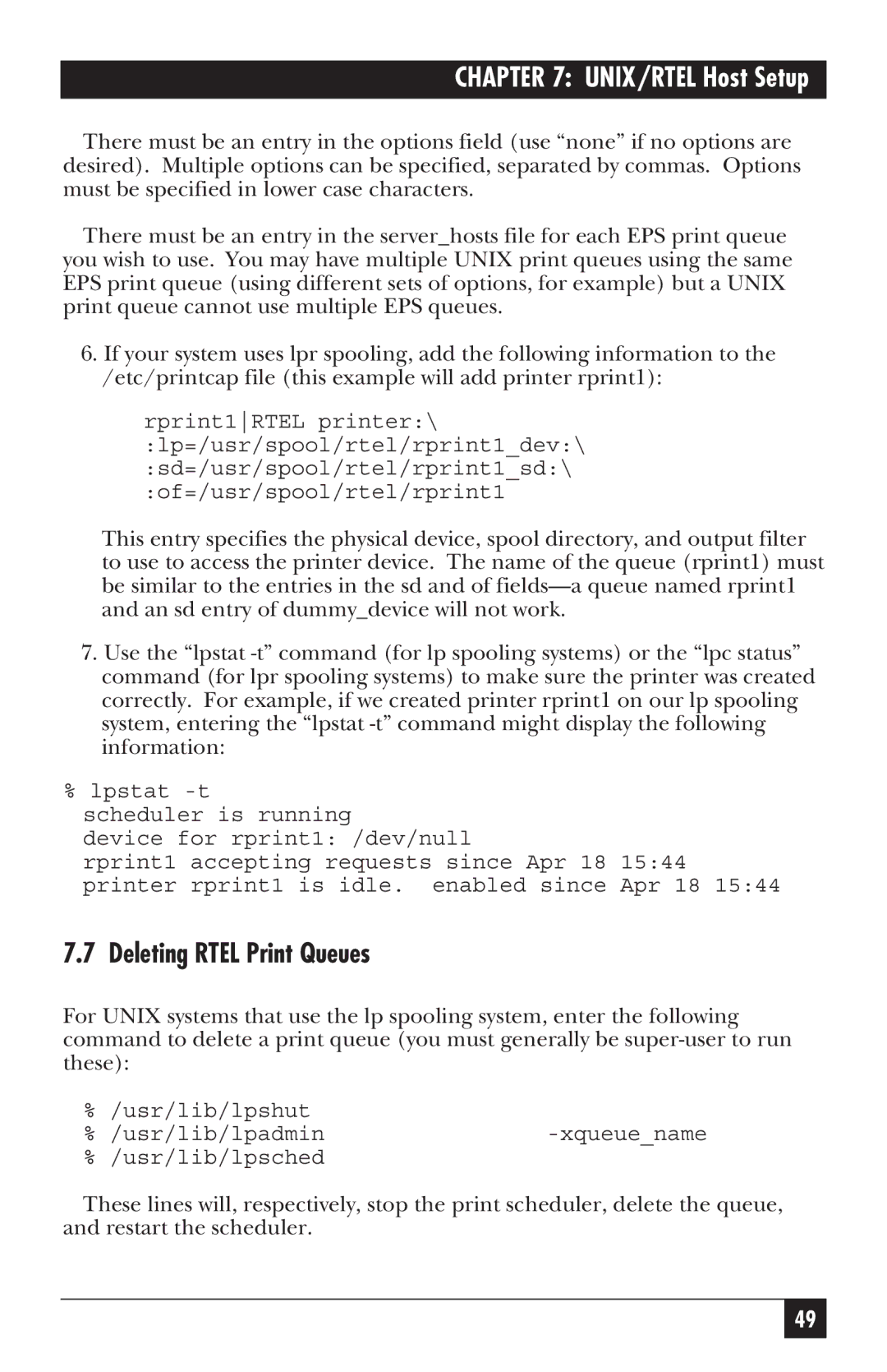 Black Box LE3700A-R2 manual Deleting Rtel Print Queues 