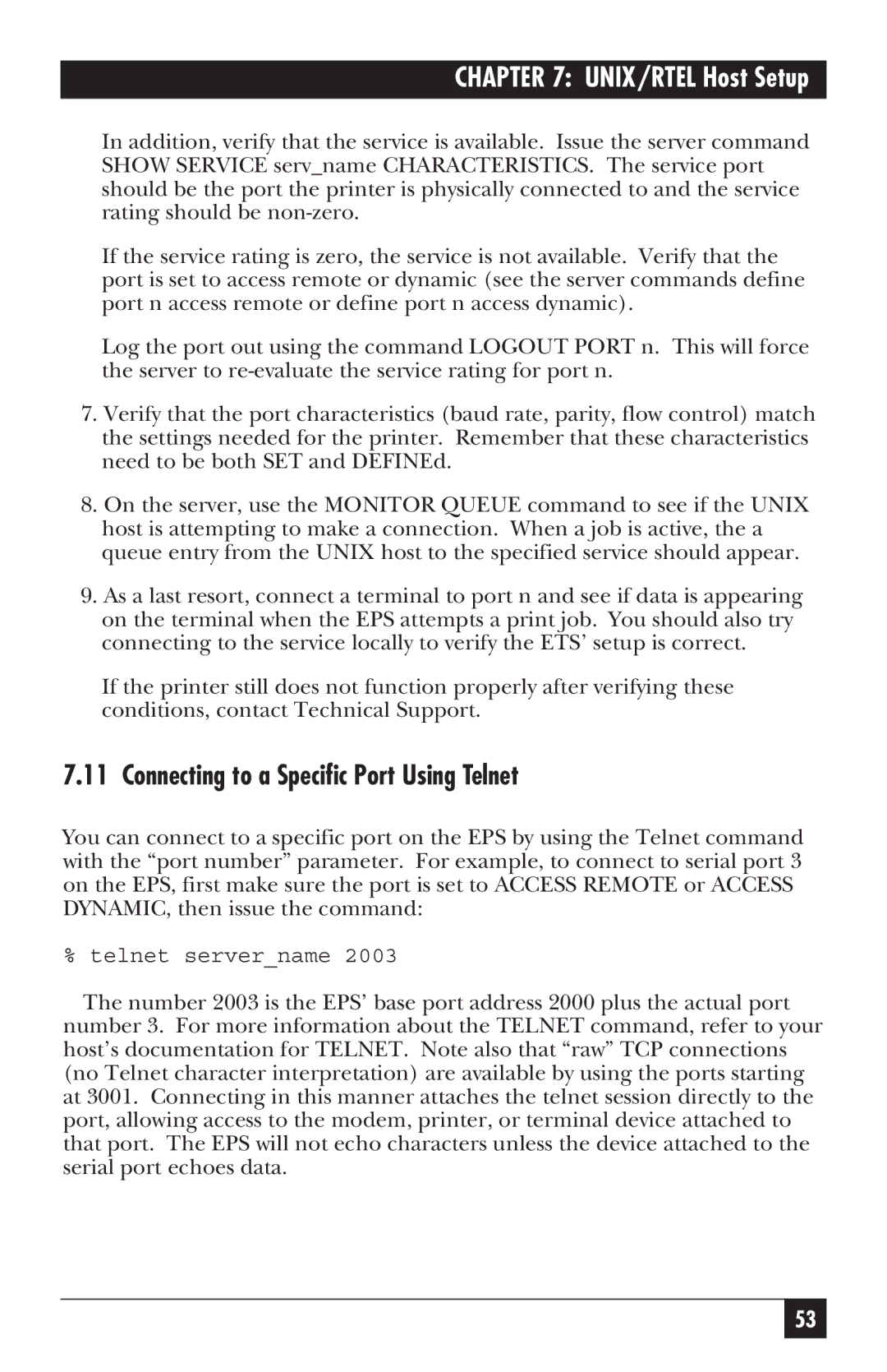 Black Box LE3700A-R2 manual Connecting to a Specific Port Using Telnet 