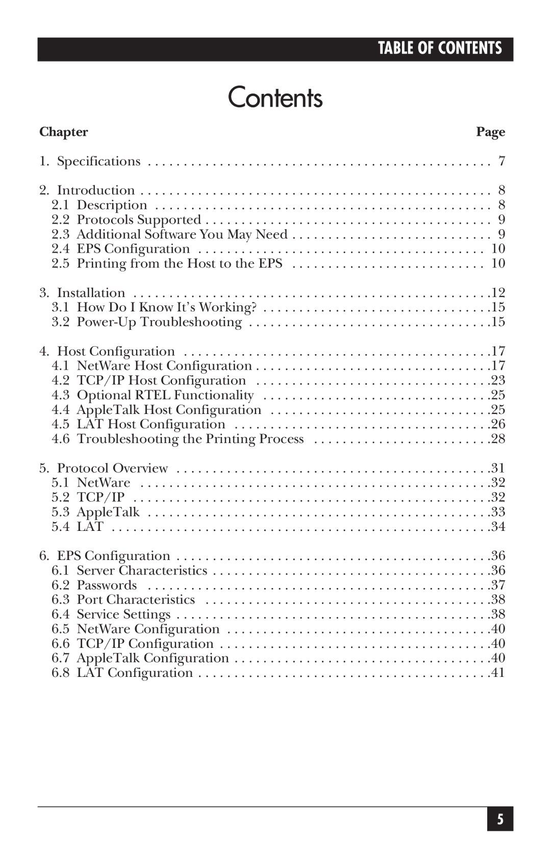 Black Box LE3700A-R2 manual Contents 