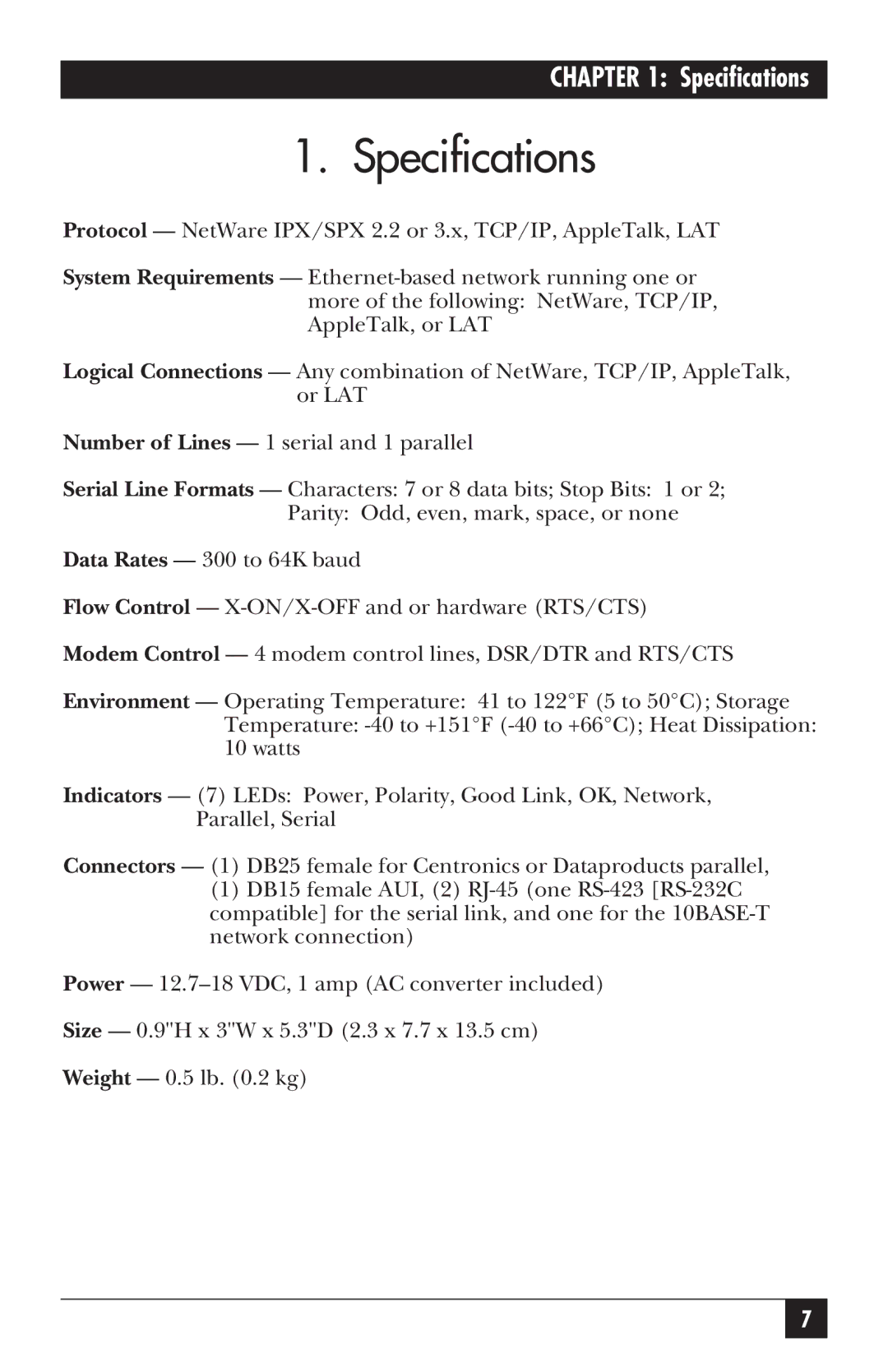 Black Box LE3700A-R2 manual Specifications 