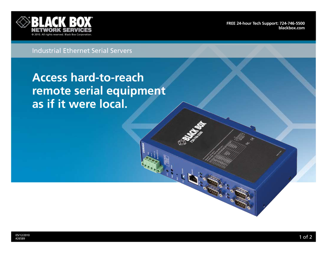 Black Box LES404A, LES402A, LES401A, 26589 manual Industrial Ethernet Serial Servers 