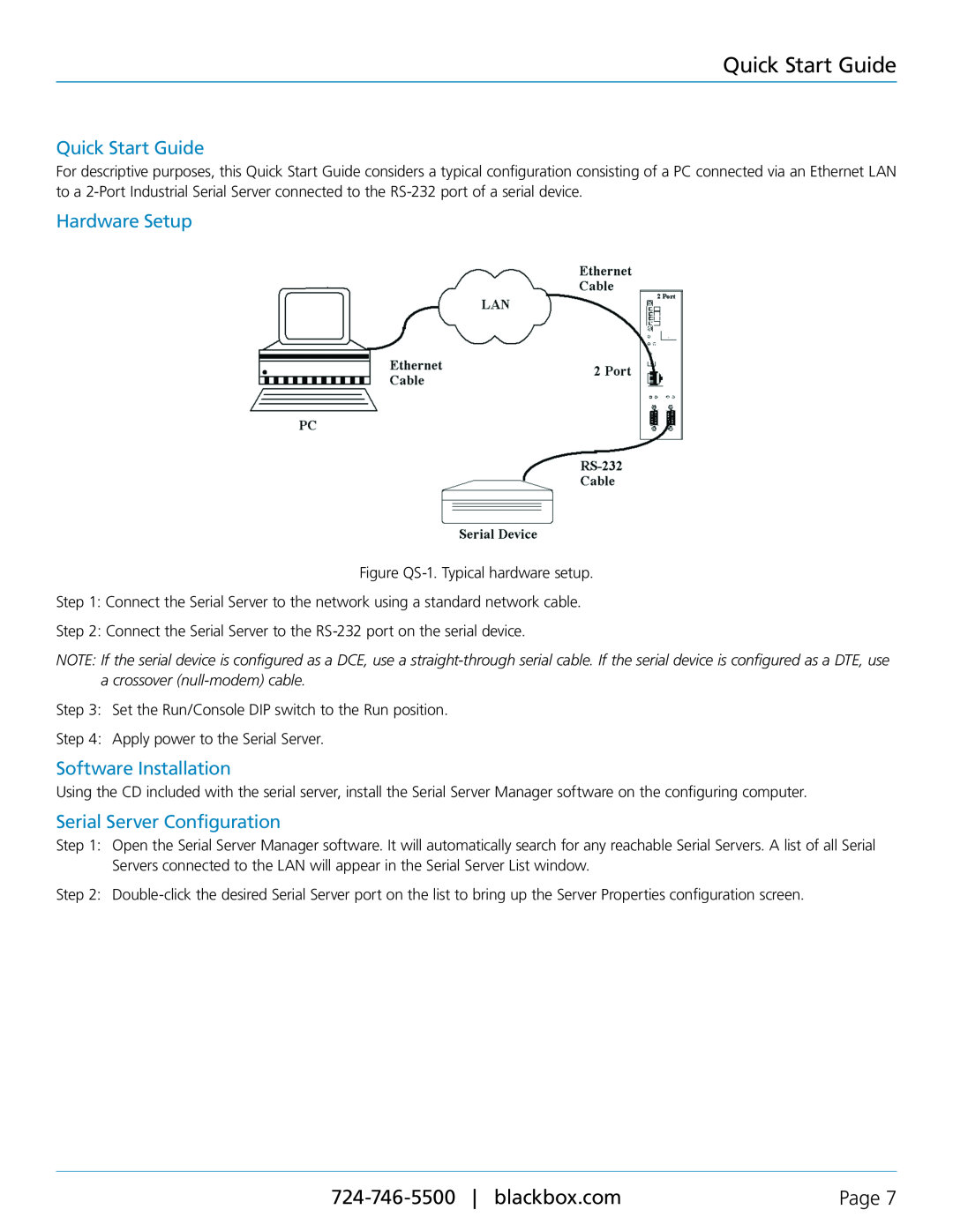 Black Box 1-, 2-, and 4-Port Industrial Ethernet Serial Servers Quick Start Guide, Hardware Setup, Software Installation 