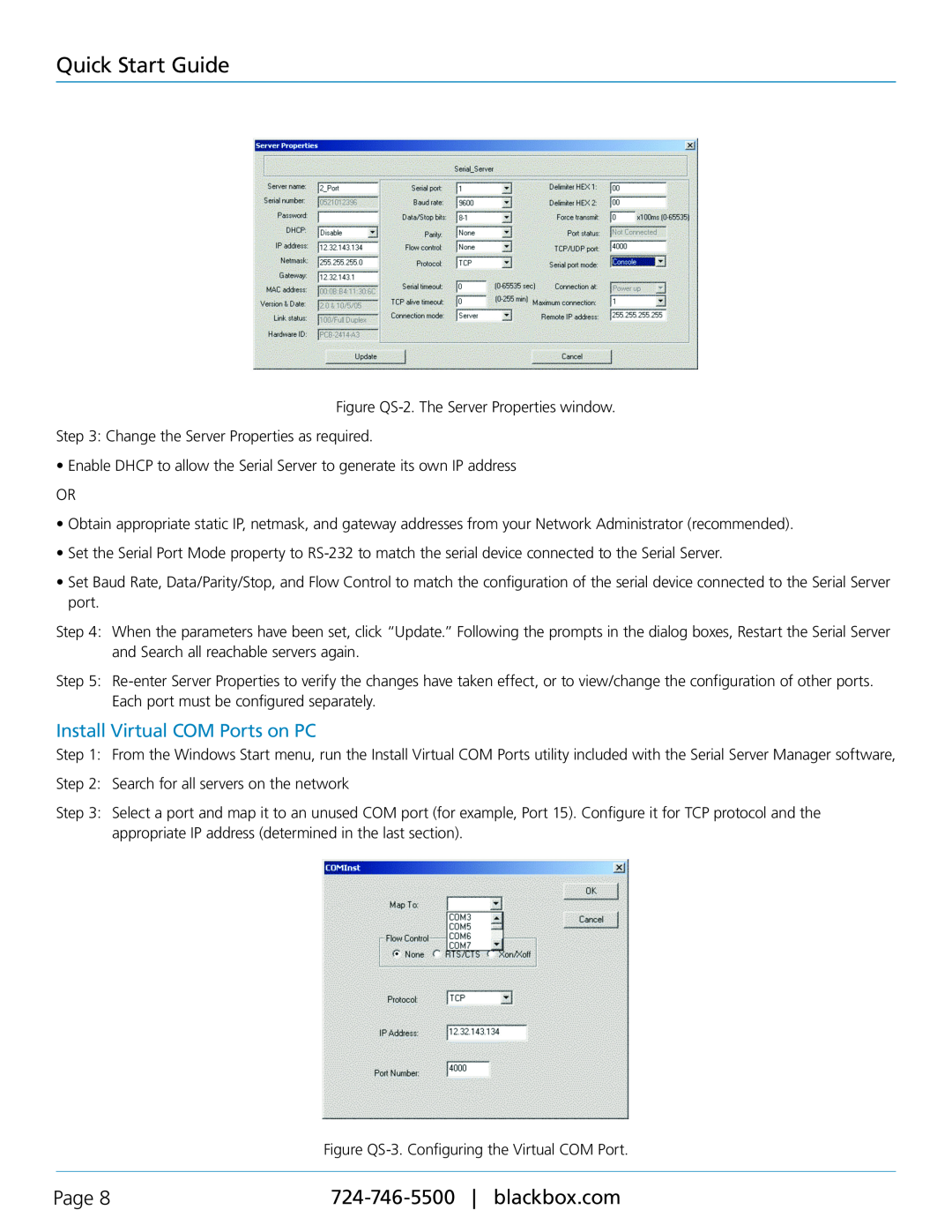 Black Box LES402A, LES404A, LES401A manual Install Virtual COM Ports on PC, Quick Start Guide, Page 