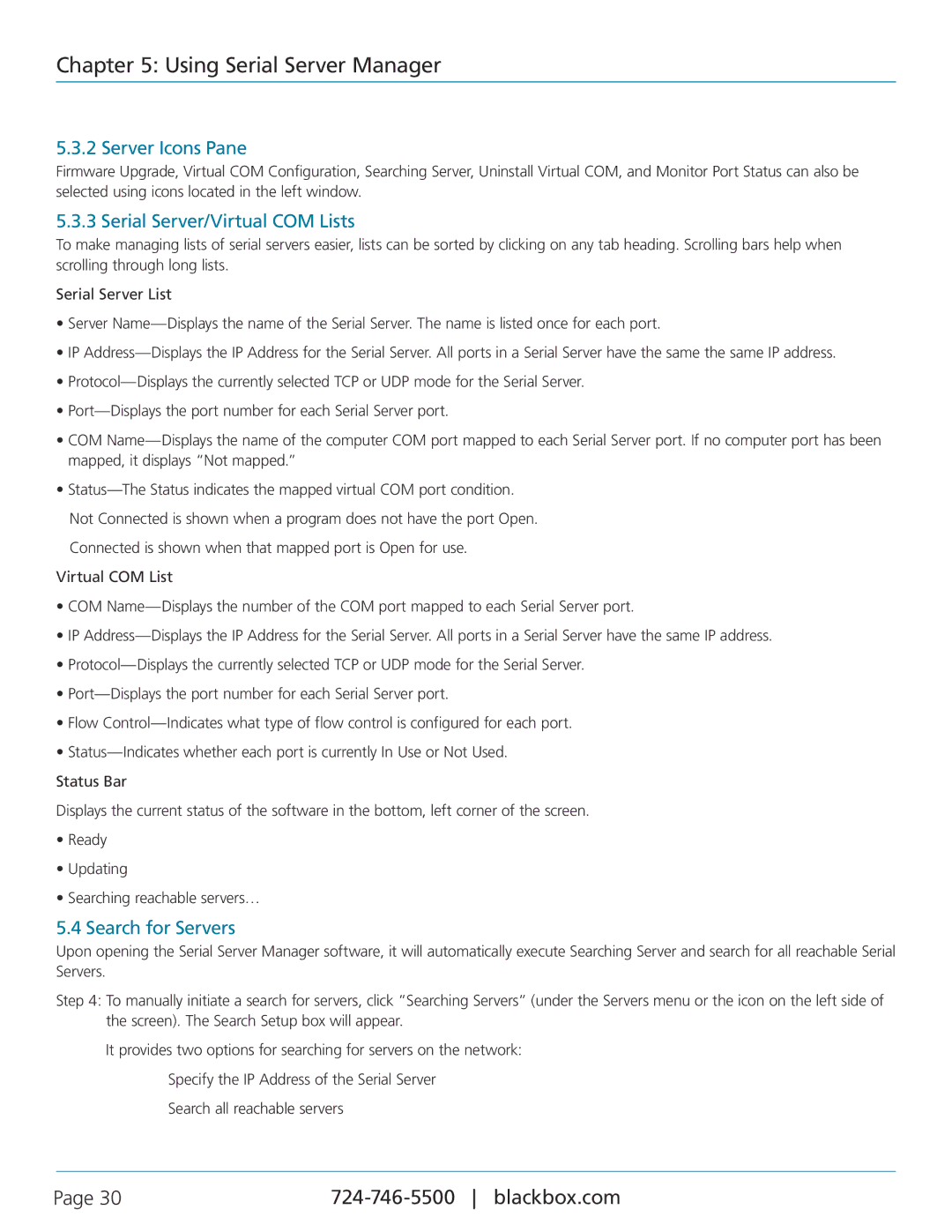 Black Box LES401A, LES402A, LES404A manual Server Icons Pane, Serial Server/Virtual COM Lists, Search for Servers 