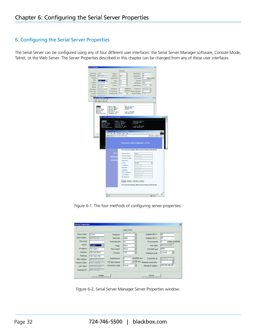 Black Box LES402A, LES404A, LES401A manual Configuring the Serial Server Properties 