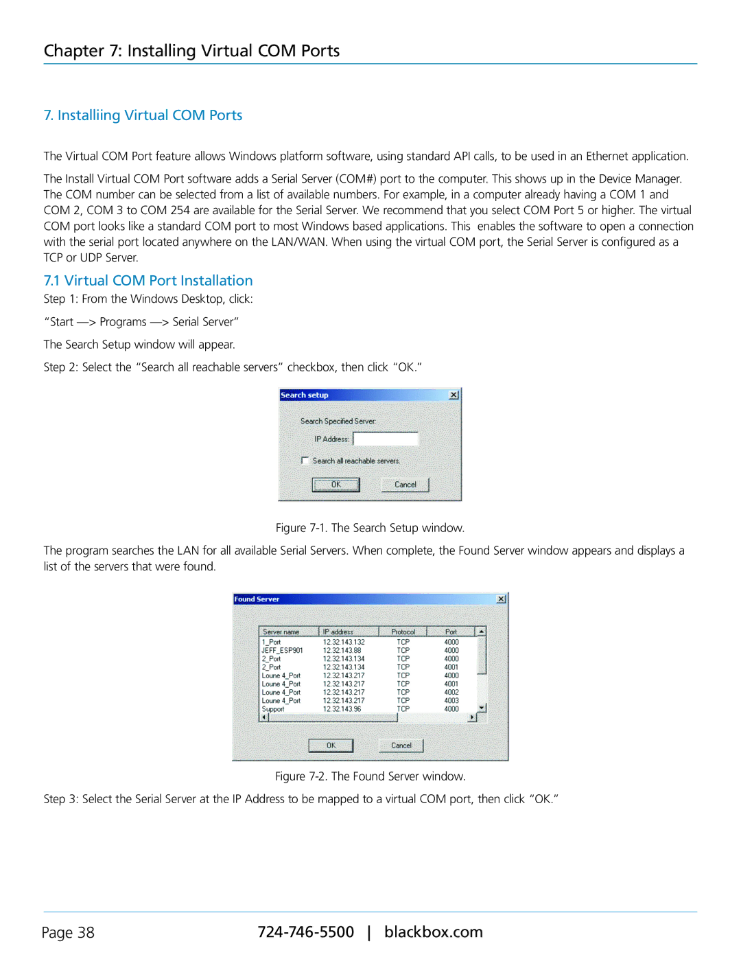 Black Box LES401A, LES402A manual Installing Virtual COM Ports, Installiing Virtual COM Ports, Virtual COM Port Installation 