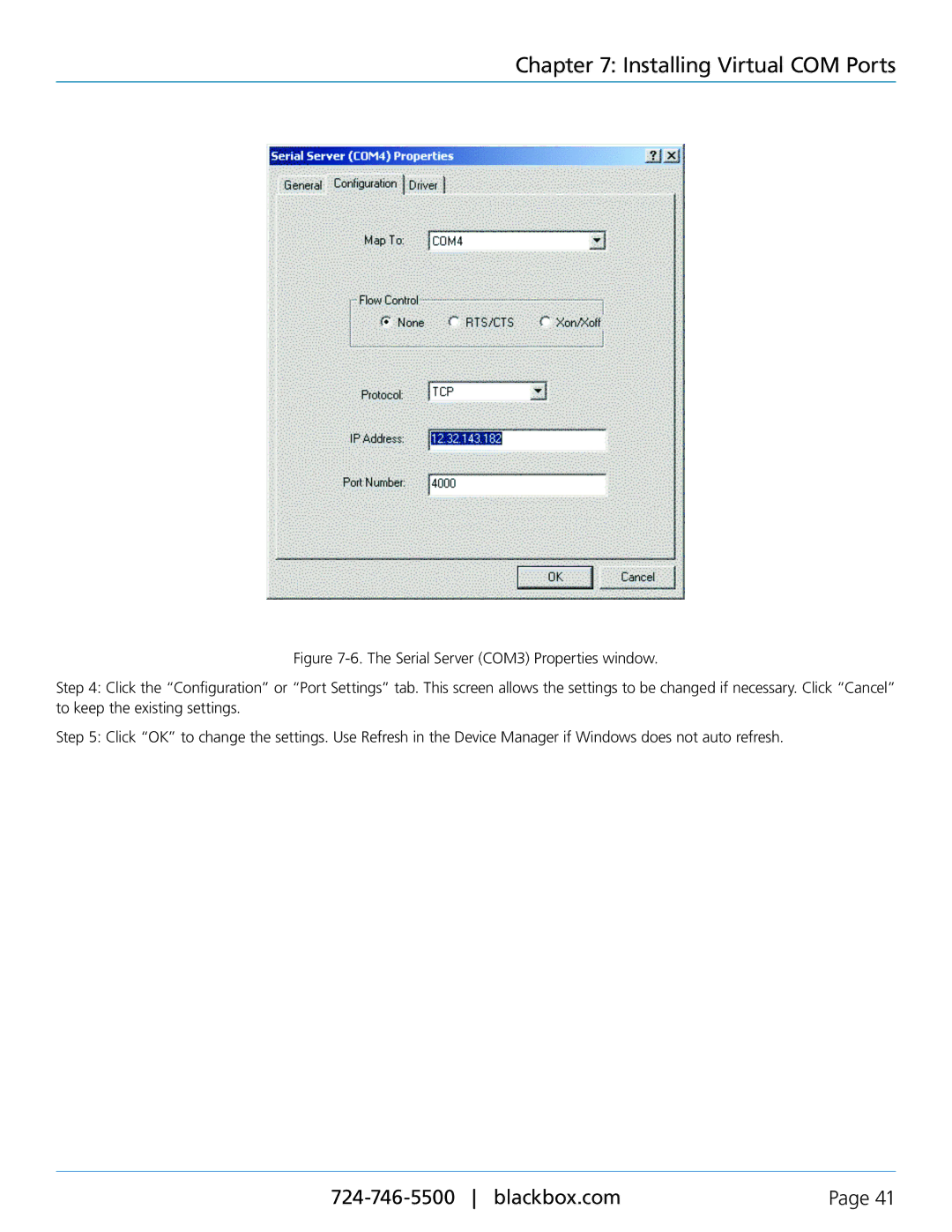 Black Box LES404A, LES402A, LES401A, 1-, 2-, and 4-Port Industrial Ethernet Serial Servers manual Installing Virtual COM Ports 