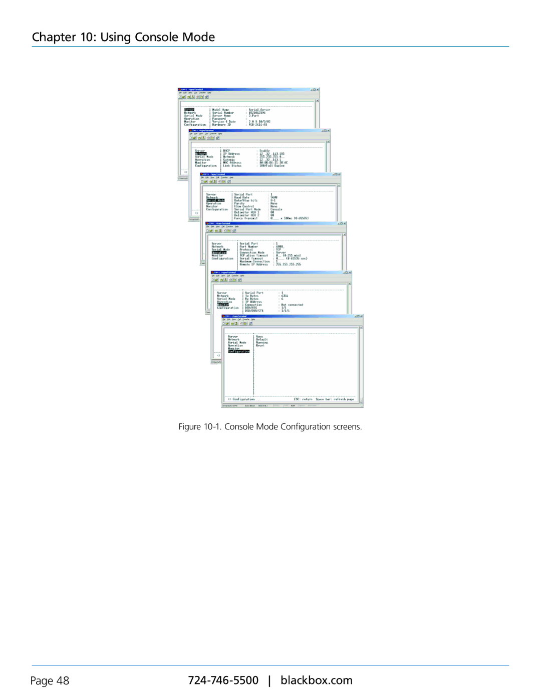 Black Box LES402A, LES404A, LES401A manual Console Mode Configuration screens 