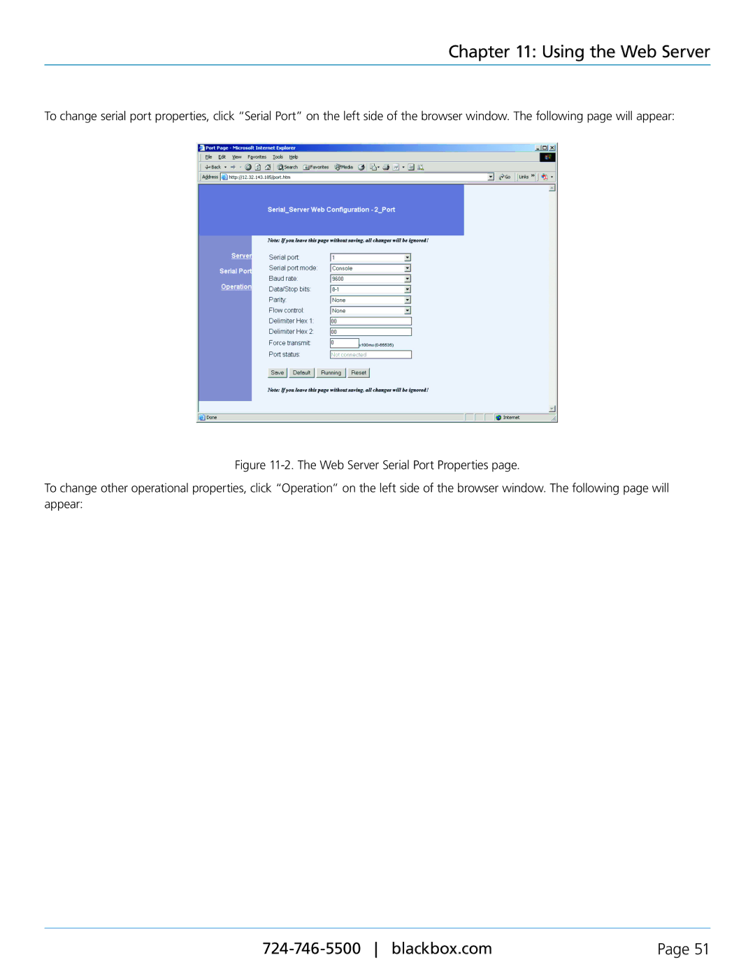 Black Box 1-, 2-, and 4-Port Industrial Ethernet Serial Servers, LES402A, LES404A, LES401A manual Using the Web Server 