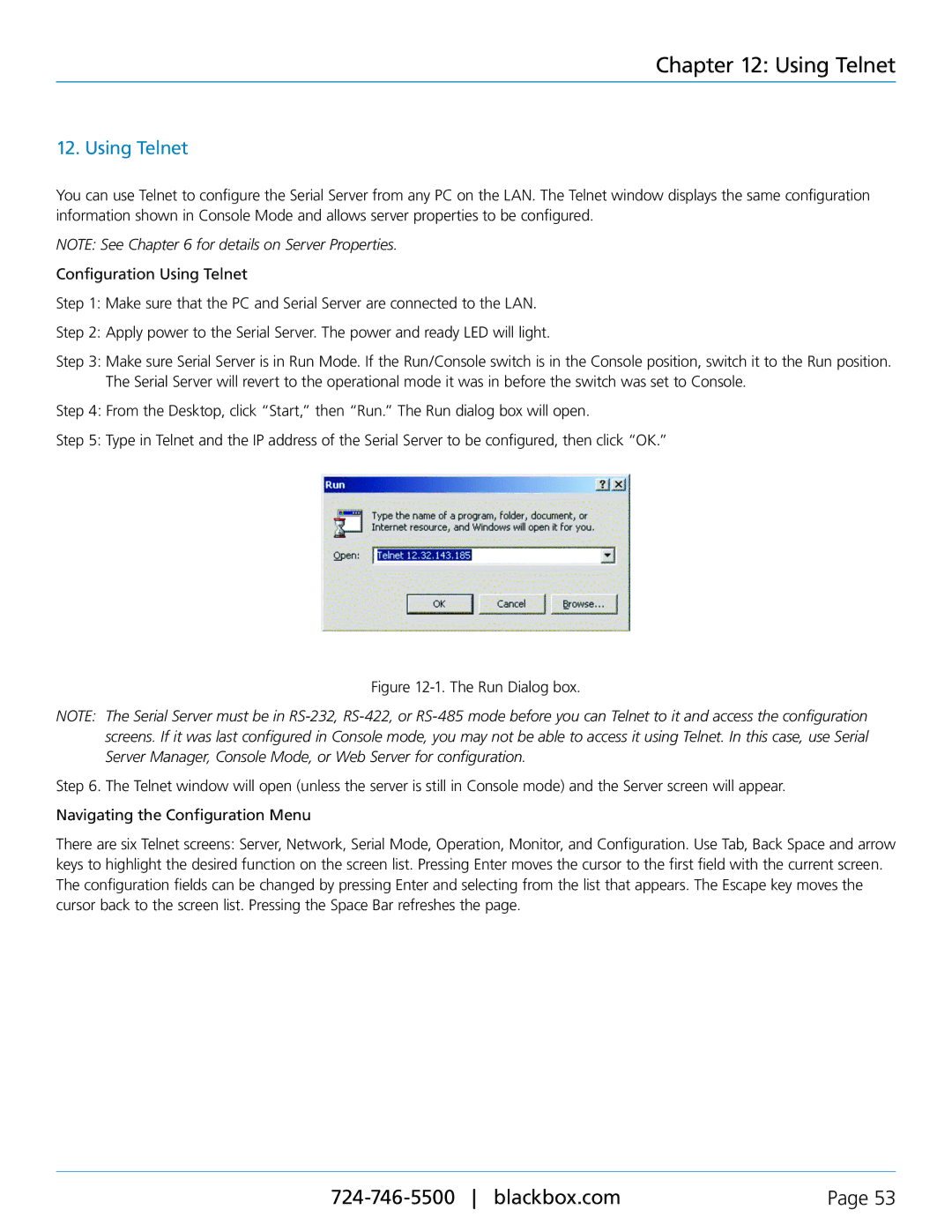 Black Box LES404A, LES402A, LES401A, 1-, 2-, and 4-Port Industrial Ethernet Serial Servers manual Using Telnet 