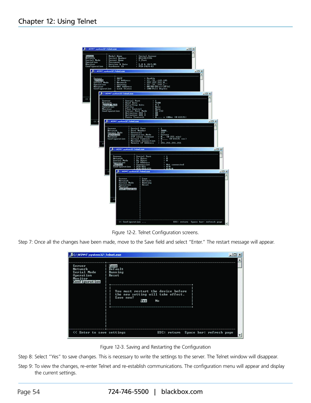 Black Box LES401A, LES402A, LES404A, 1-, 2-, and 4-Port Industrial Ethernet Serial Servers manual Using Telnet 