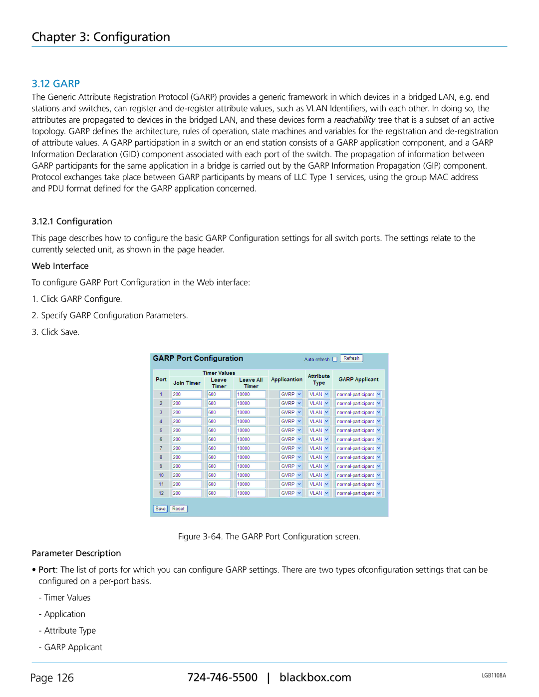 Black Box Managed Gigabit Switch, LGB1126A, LGB1148A, LGB1108A manual Garp 