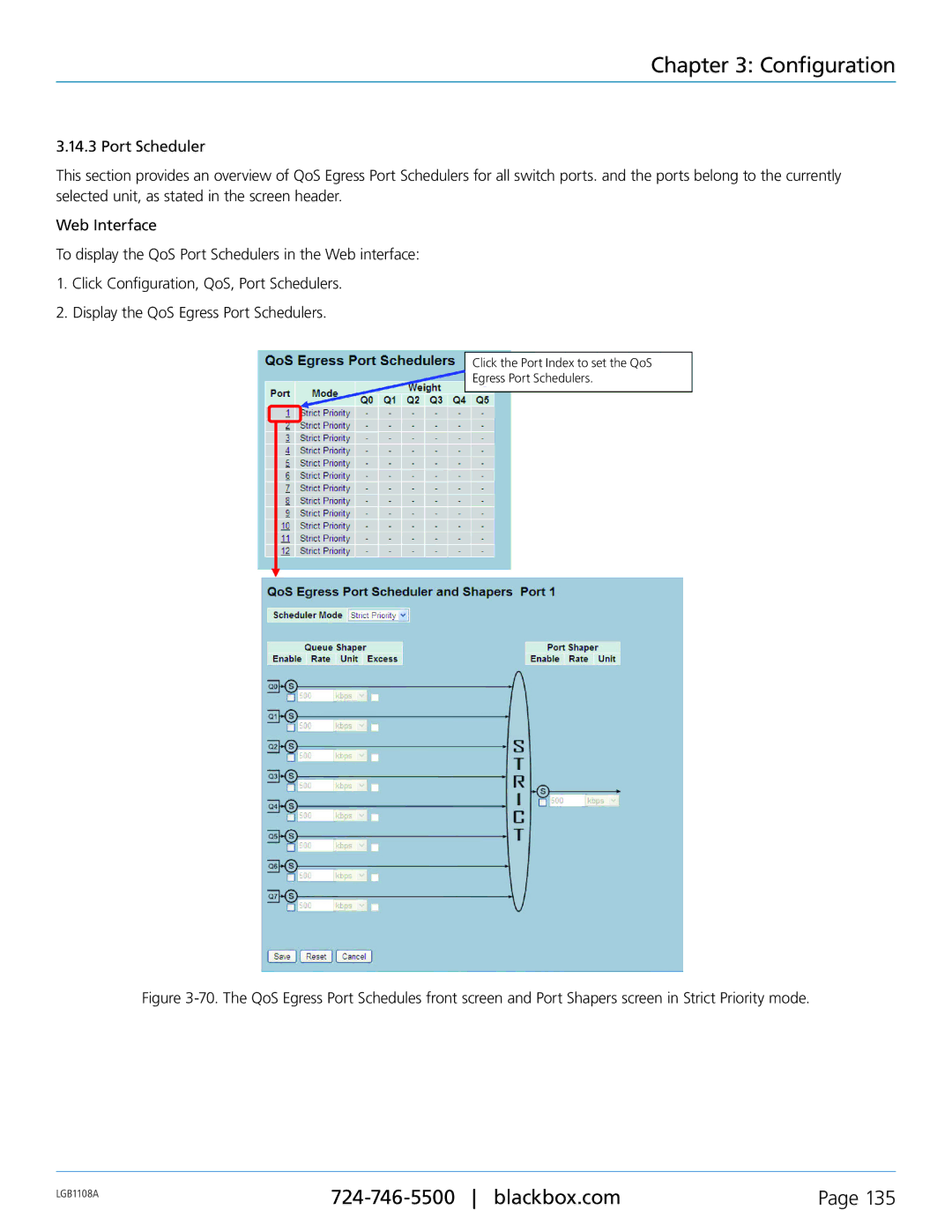 Black Box LGB1108A, LGB1126A, LGB1148A, Managed Gigabit Switch Click the Port Index to set the QoS Egress Port Schedulers 