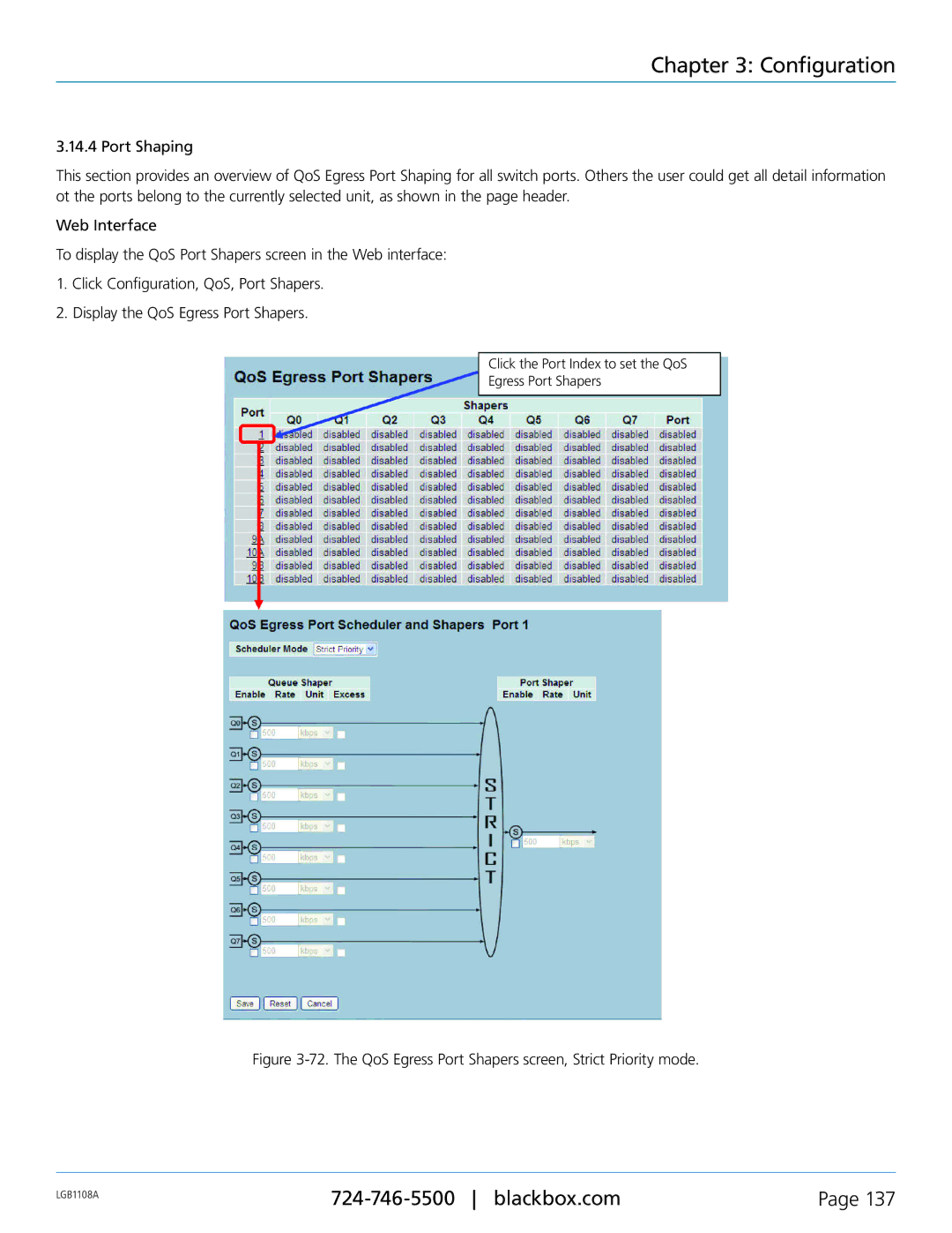 Black Box LGB1148A, LGB1126A, Managed Gigabit Switch, LGB1108A manual The QoS Egress Port Shapers screen, Strict Priority mode 