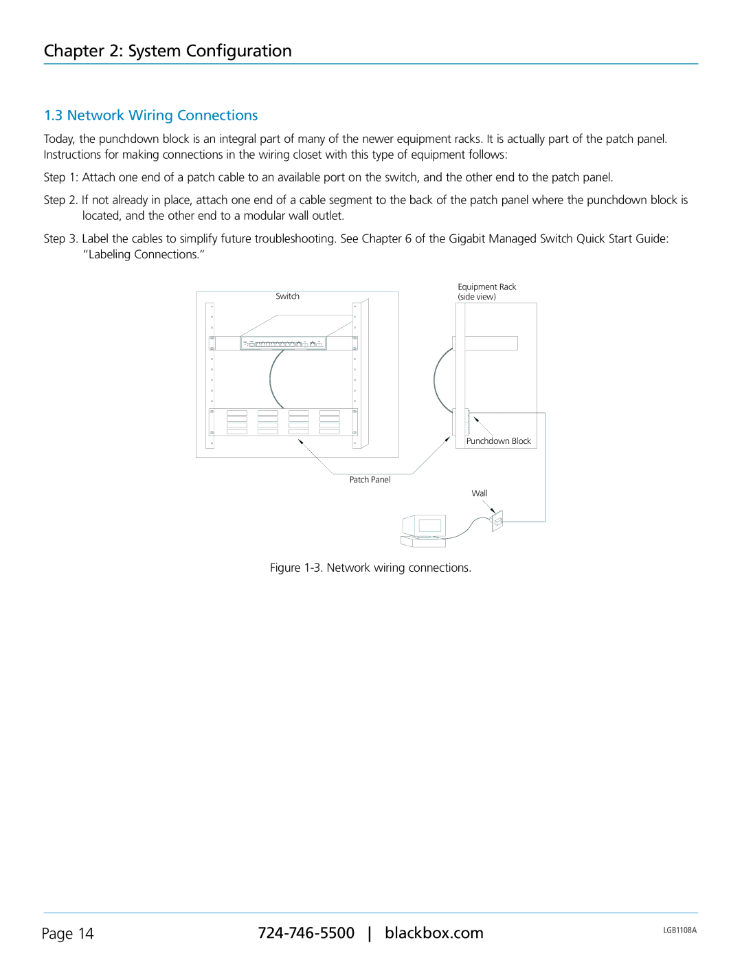 Black Box Managed Gigabit Switch, LGB1126A, LGB1148A, LGB1108A manual Network Wiring Connections, Network wiring connections 