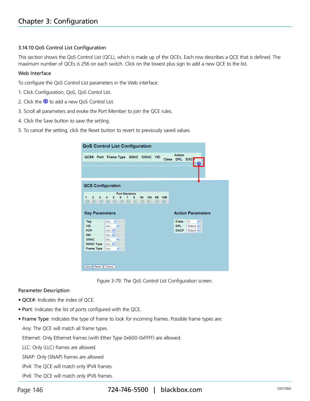 Black Box Managed Gigabit Switch, LGB1126A, LGB1148A, LGB1108A manual QoS Control List Configuration 