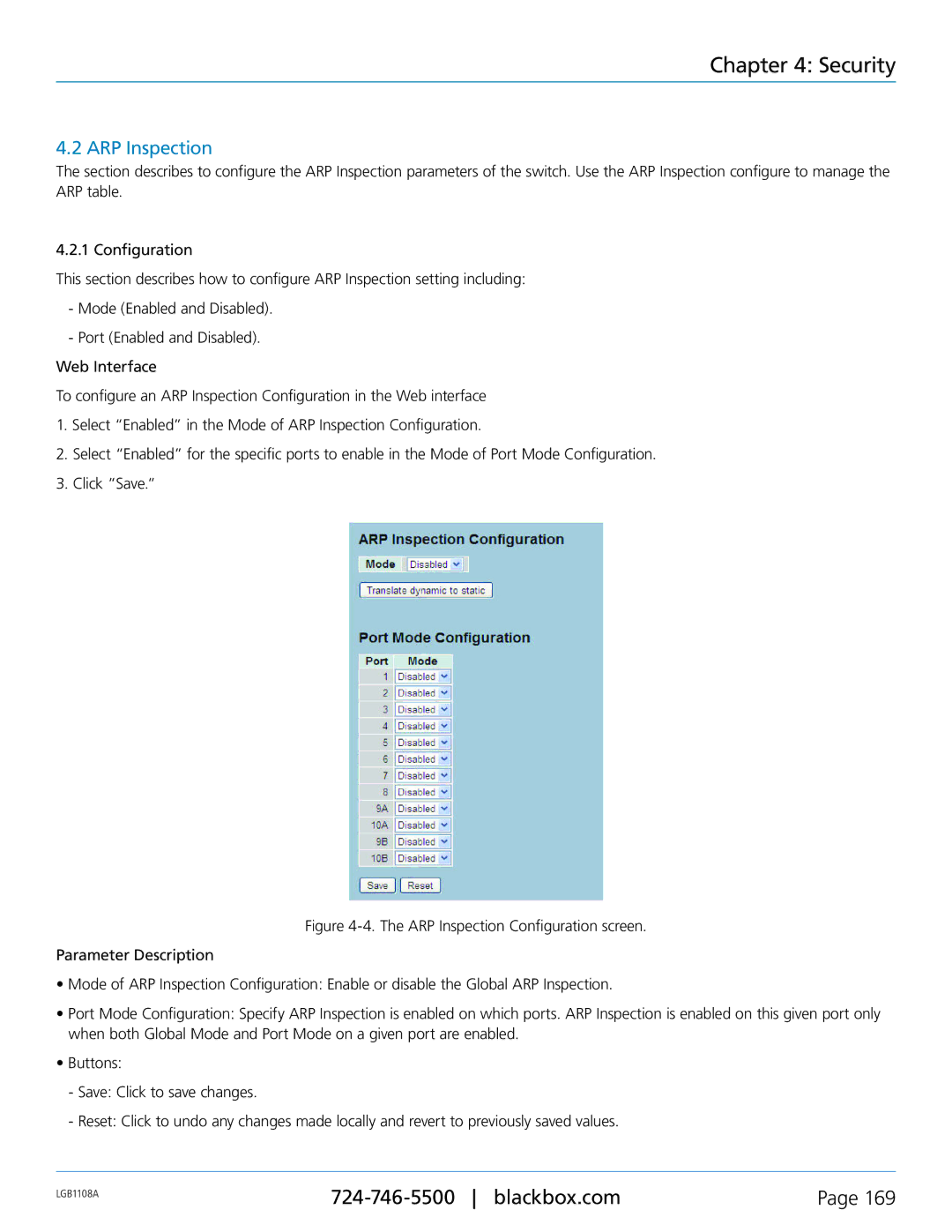 Black Box LGB1148A, LGB1126A, Managed Gigabit Switch, LGB1108A manual ARP Inspection 