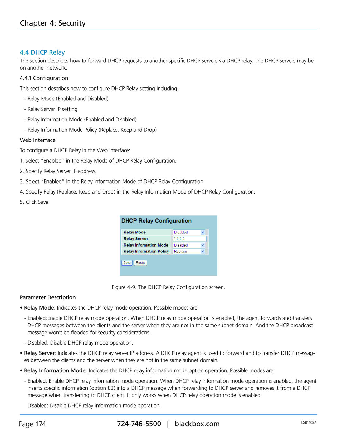 Black Box Managed Gigabit Switch, LGB1126A, LGB1148A, LGB1108A manual Dhcp Relay 