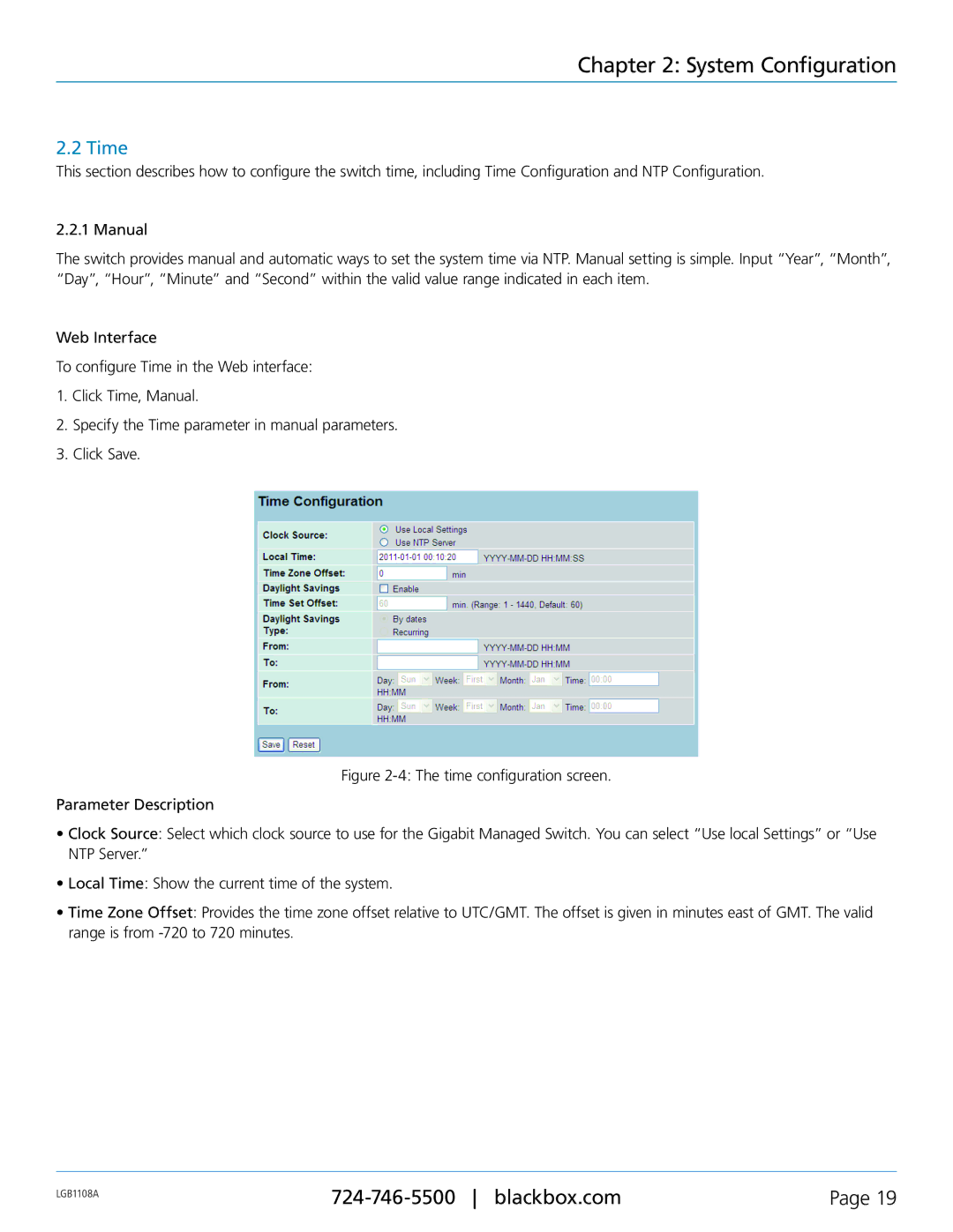 Black Box LGB1108A, LGB1126A, LGB1148A, Managed Gigabit Switch manual Time 