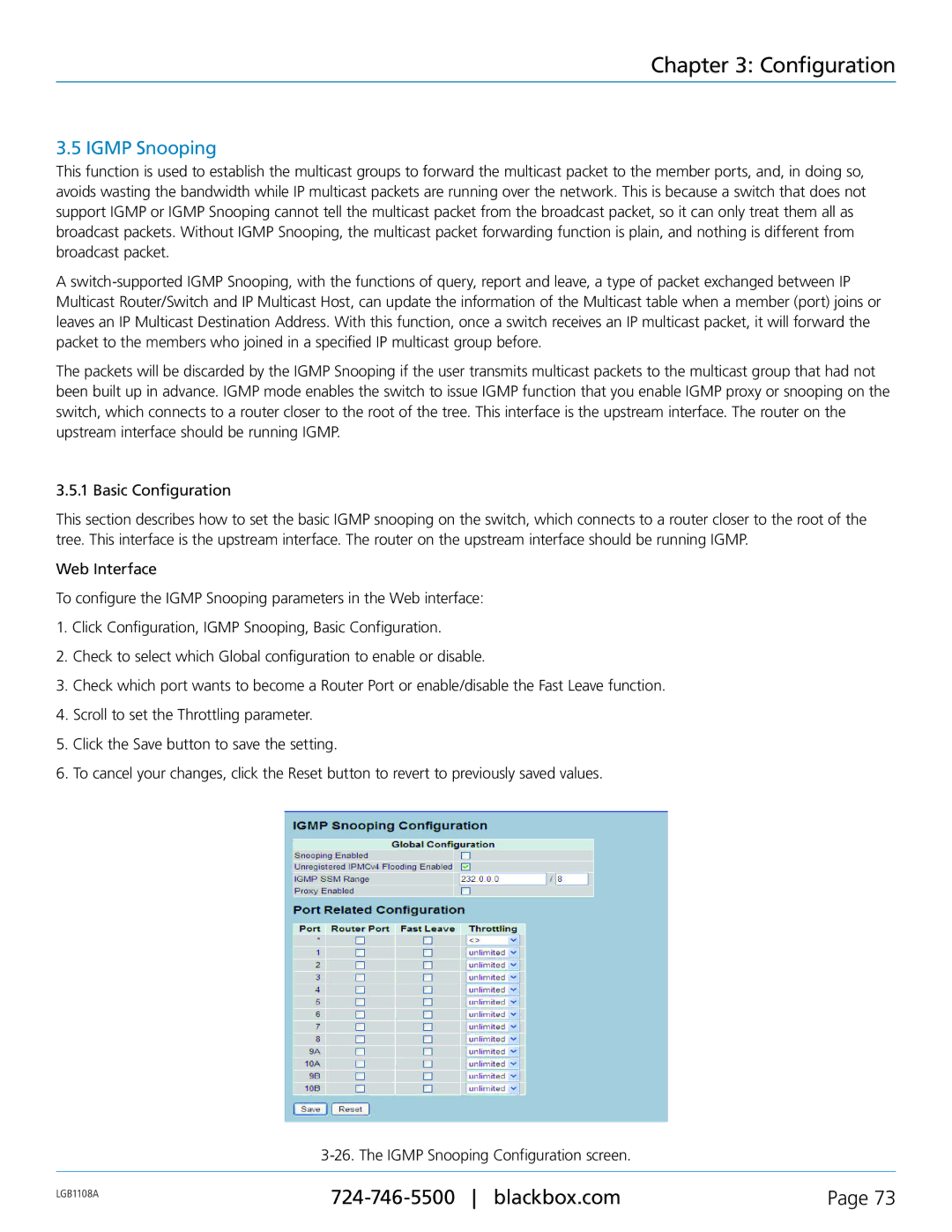 Black Box LGB1148A, LGB1126A, Managed Gigabit Switch, LGB1108A manual Igmp Snooping 