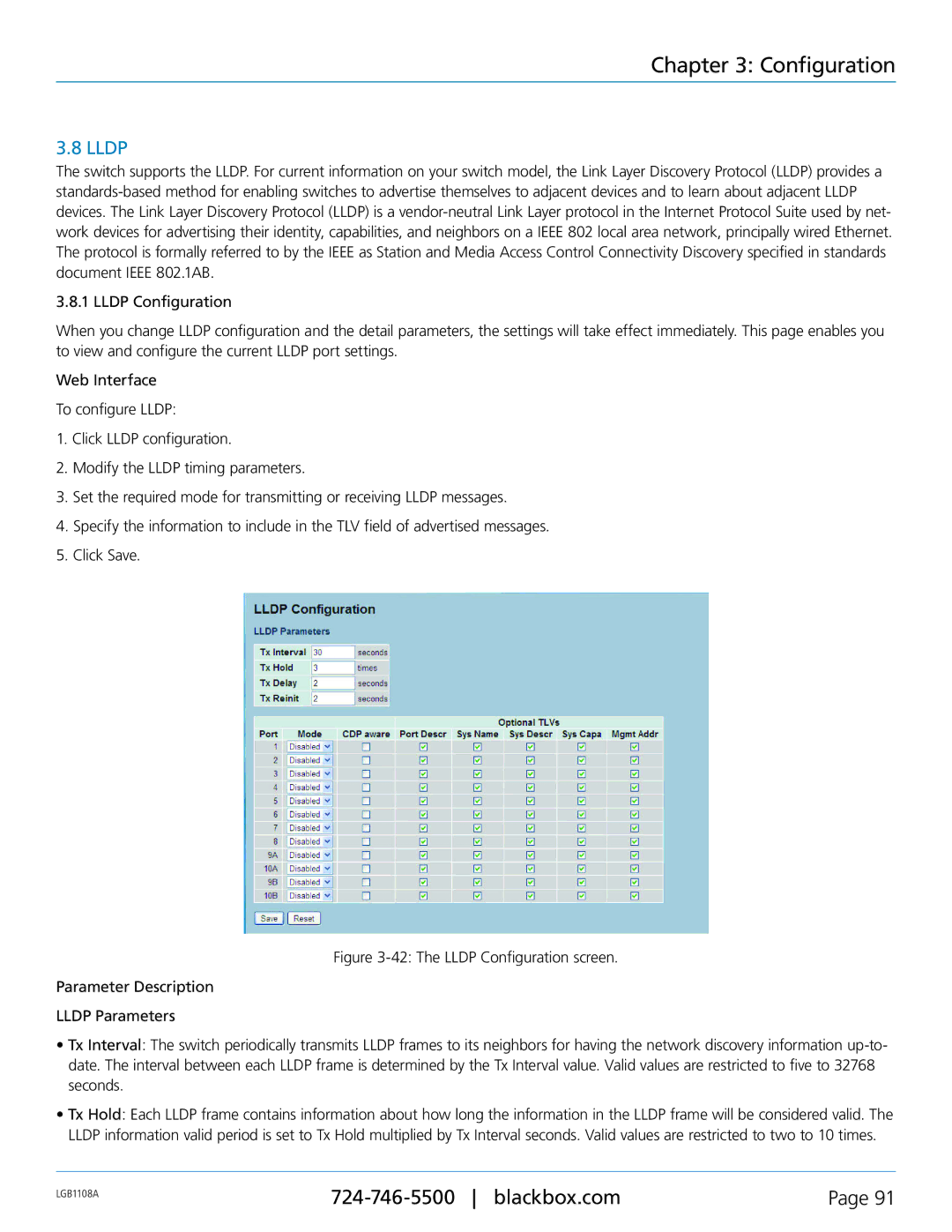 Black Box LGB1108A, LGB1126A, LGB1148A, Managed Gigabit Switch manual Lldp 
