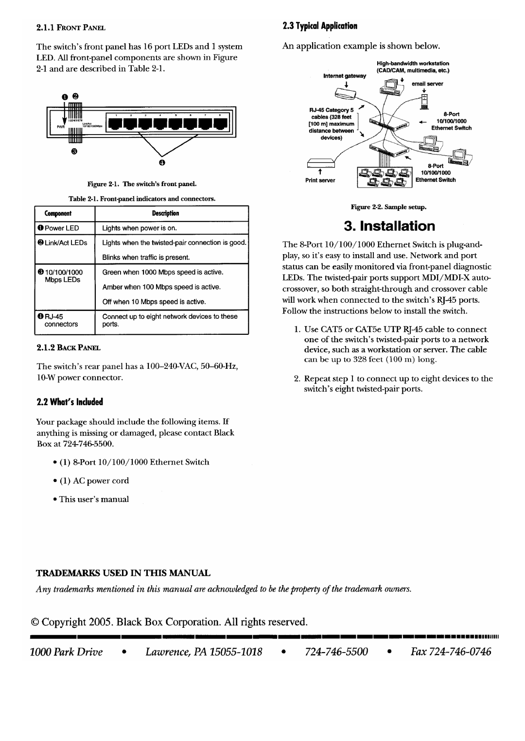 Black Box lgb2001a, 8-port 10/100/1000 ethernet switch manual 