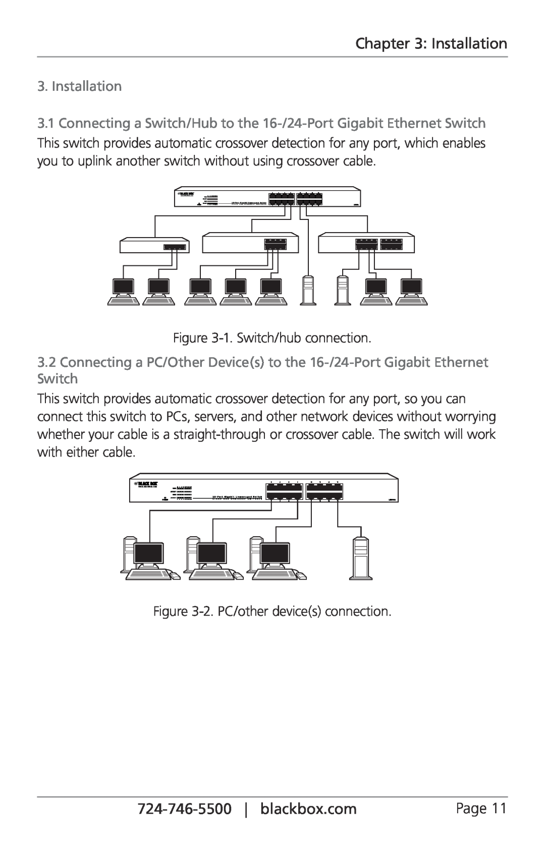 Black Box 16-/24-Port 10/100/1000 RJ-45 Unmanaged Gigabit Switches, LGB416A, LGB424A manual Installation 