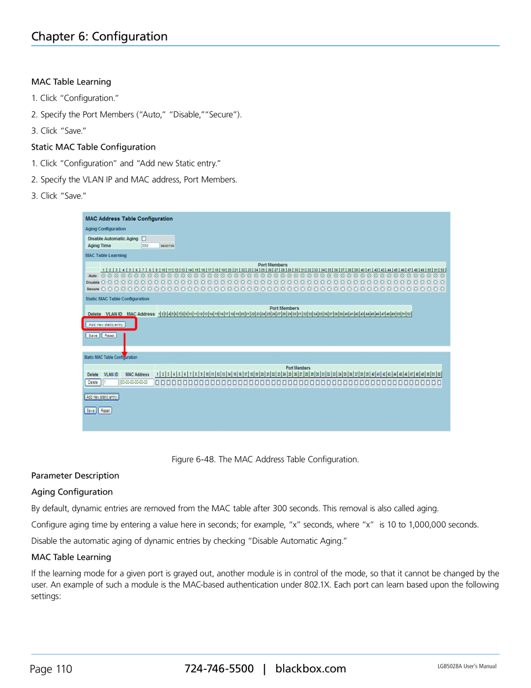 Black Box 24 + or 48 + 4-Port Gigabit Managed Switch with SFP+ 10G, LGB5052A, LGB5028A user manual Configuration 